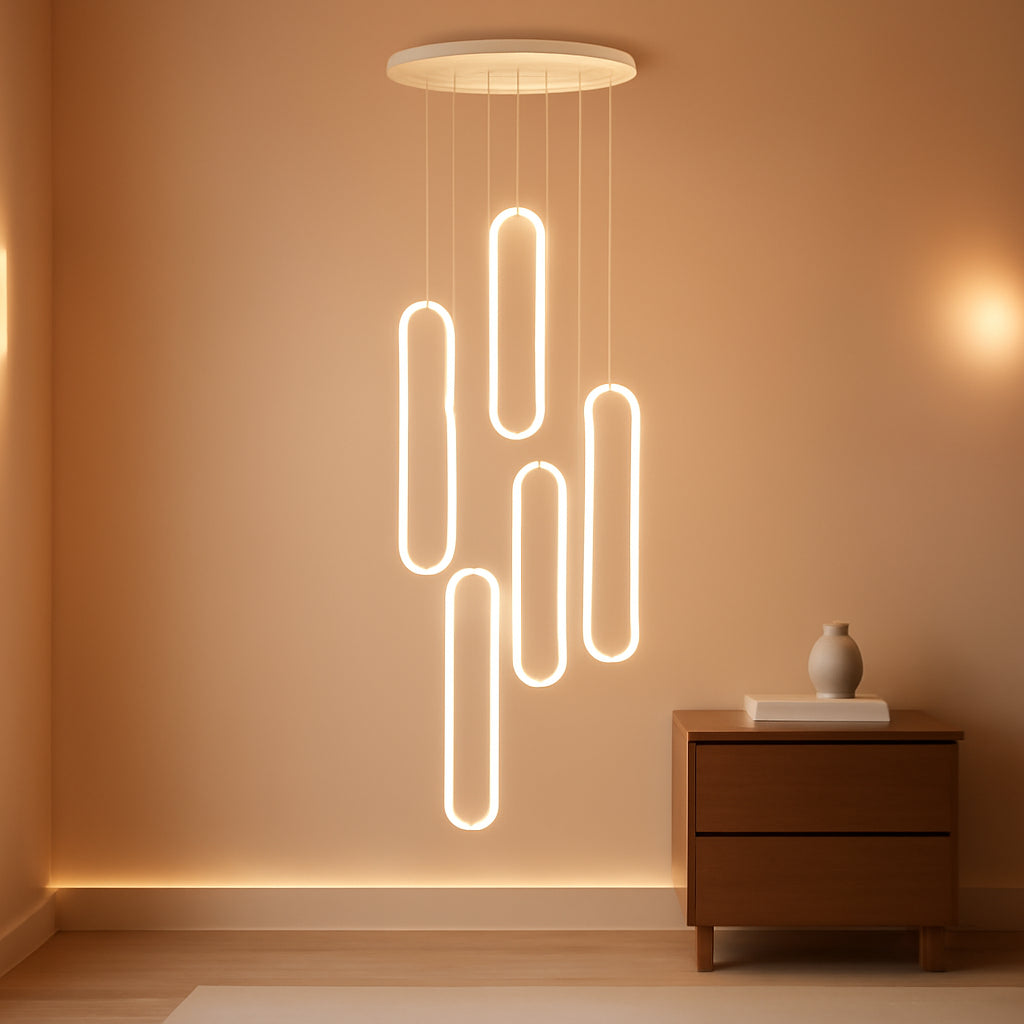 Contemporary Chrome LED Chandelier Dimmable Six Rings
