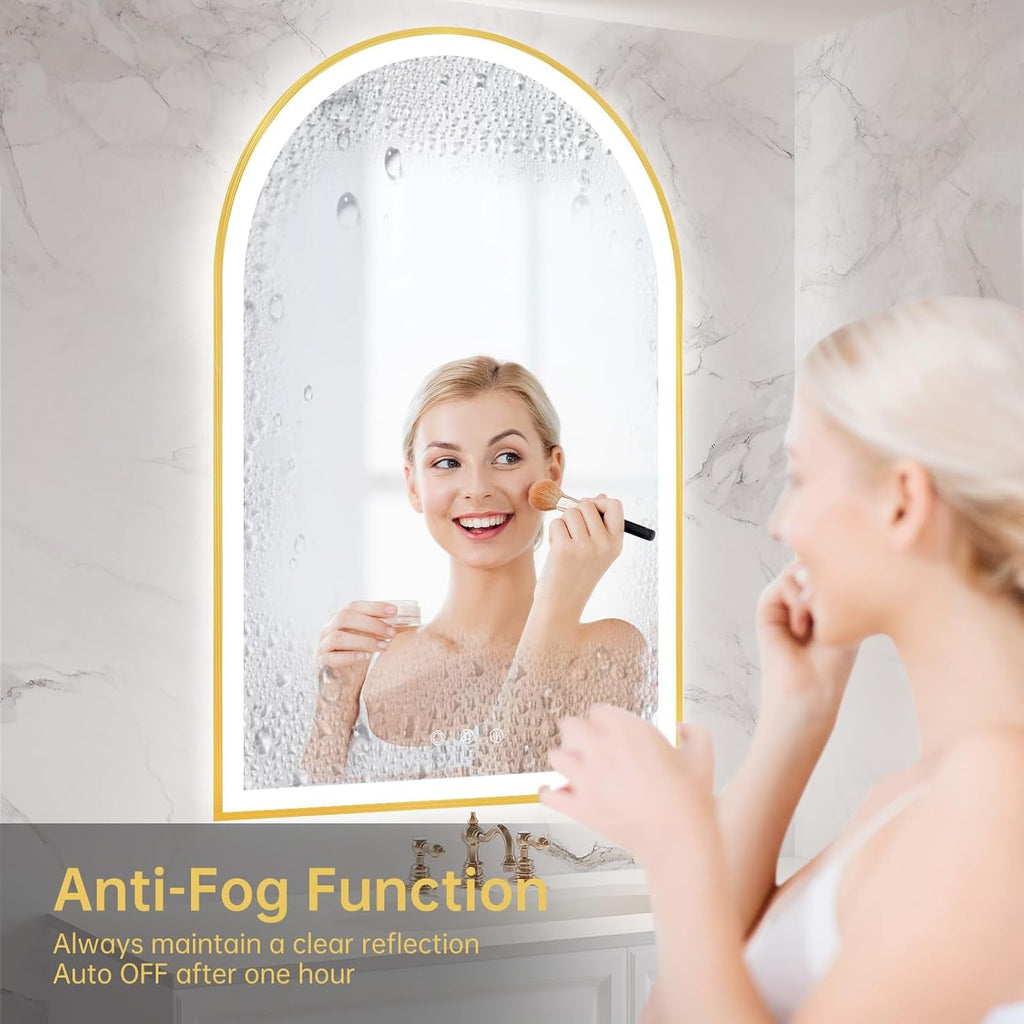 Arched Aluminum Bathroom Mirror With Dimmable Illumination