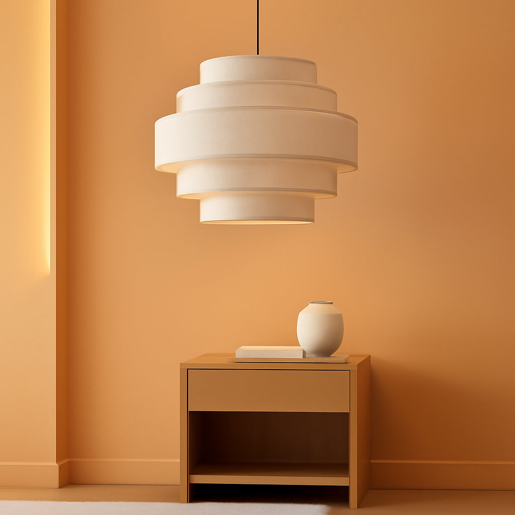 FiveTier Farmhouse Pendant Light Beige Linen Shade