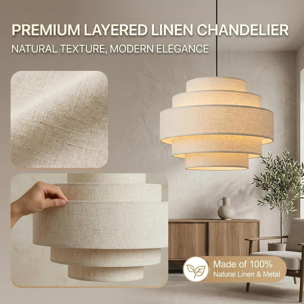 FiveTier Farmhouse Pendant Light Beige Linen Shade