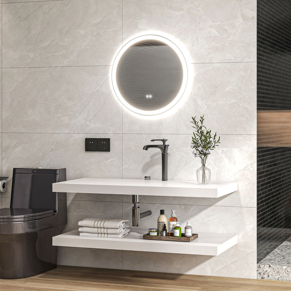Miroir rond lumineux LED de salle de bain Ø 70 cm mural avec éclairage 3 couleurs interrupteur tactile 23W blanc argent