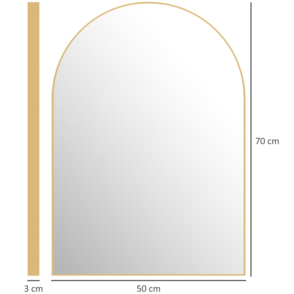 Miroir mural arqué miroir de salle de bain avec cadre en alliage d'aluminium pour chambre salon entrée 50 × 70 cm or