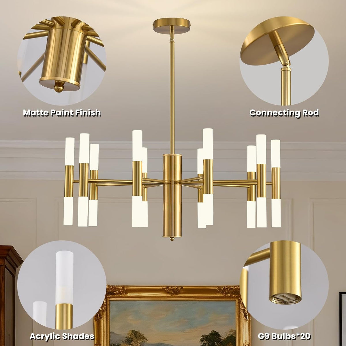 Modern Gold 20 Light Ceiling Chandelier For Home