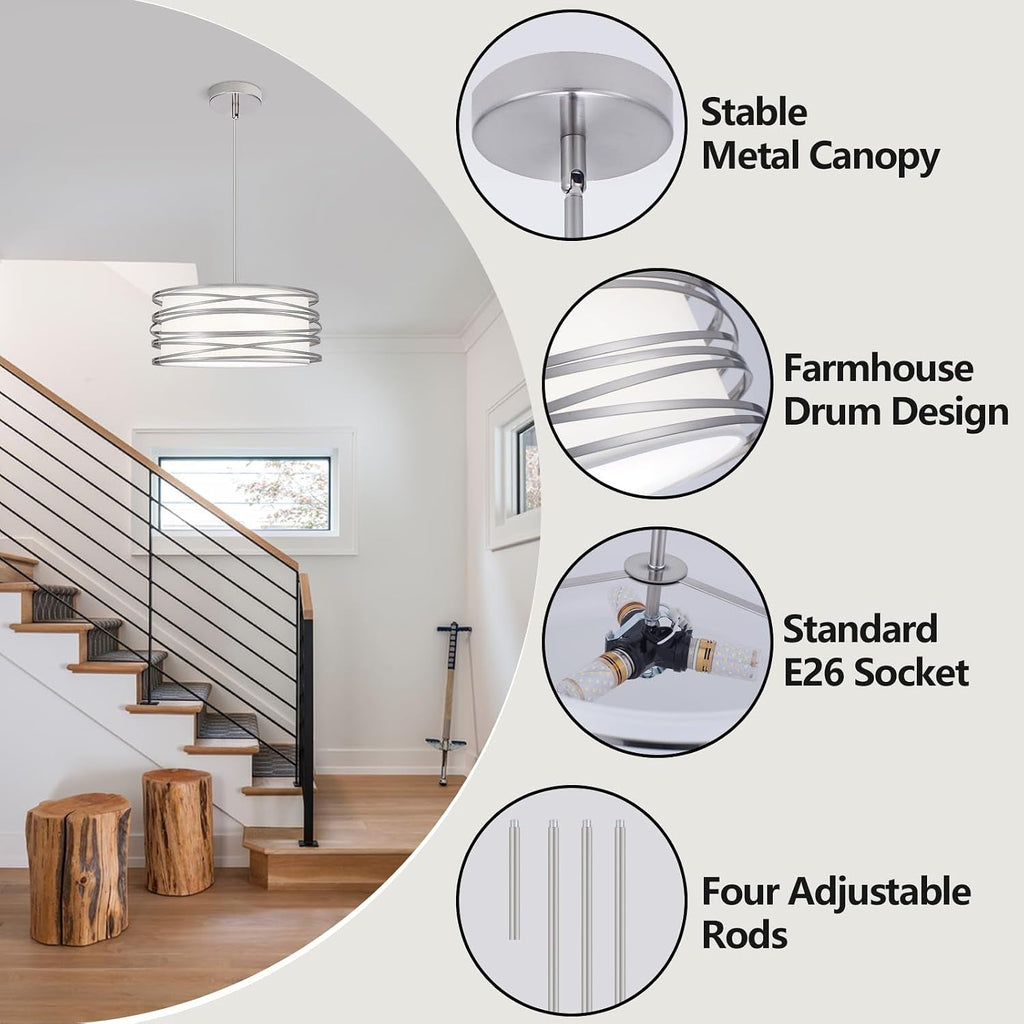Traditional Brushed Nickel 3 Light Farmhouse Chandelier