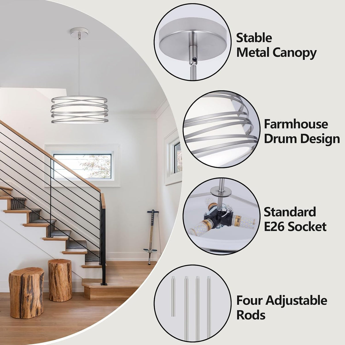 Traditional Brushed Nickel 3 Light Farmhouse Chandelier
