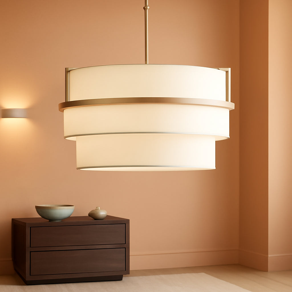 19.7" Double Drum Chandelier, Gold 4-Light Modern Pendant Light Fixture