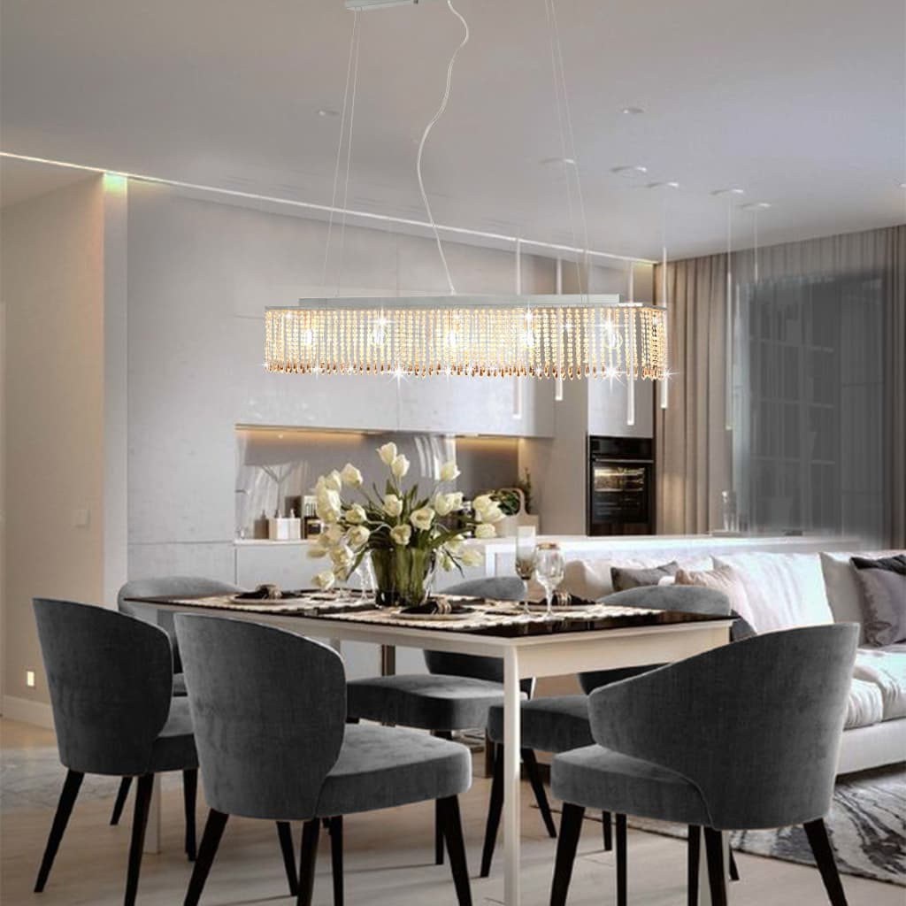 Plafonnier Avec Perles De Cristal Argenté 104 Cm E14