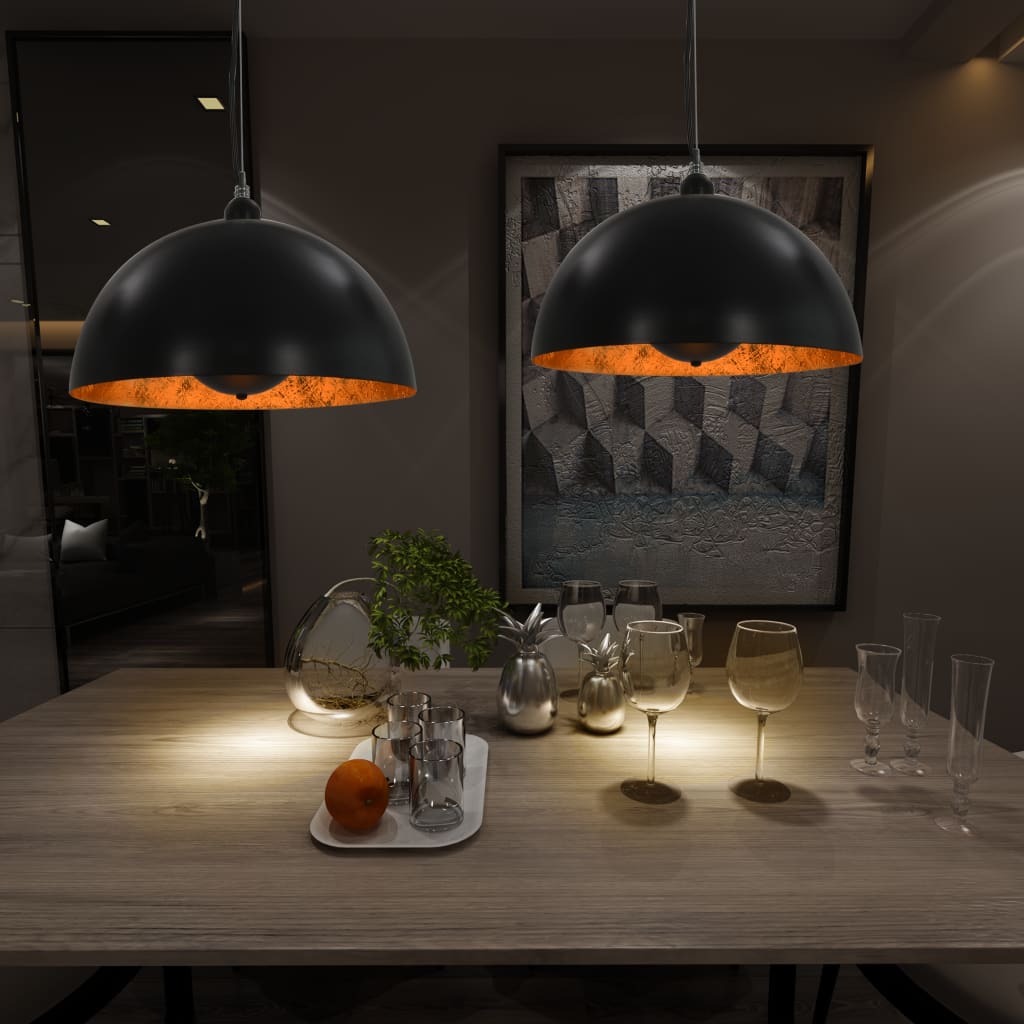 2 Pcs Plafonniers Noir Et Doré Semi-Sphérique E27