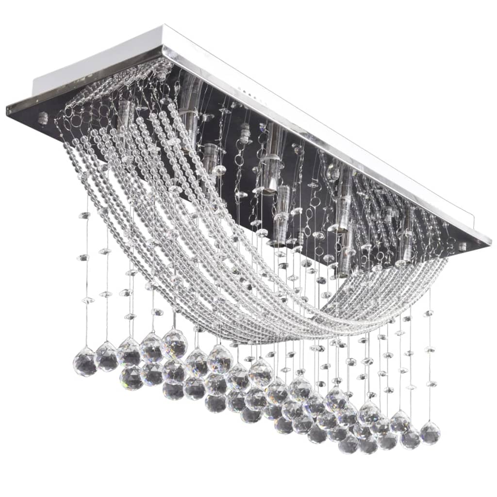 Plafonnier Avec Perles En Verre Cristal Étincelant Blanc 8 X G9 29 Cm
