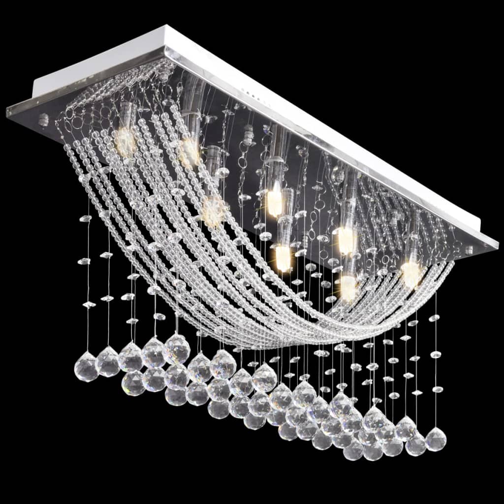Plafonnier Avec Perles En Verre Cristal Étincelant Blanc 8 X G9 29 Cm