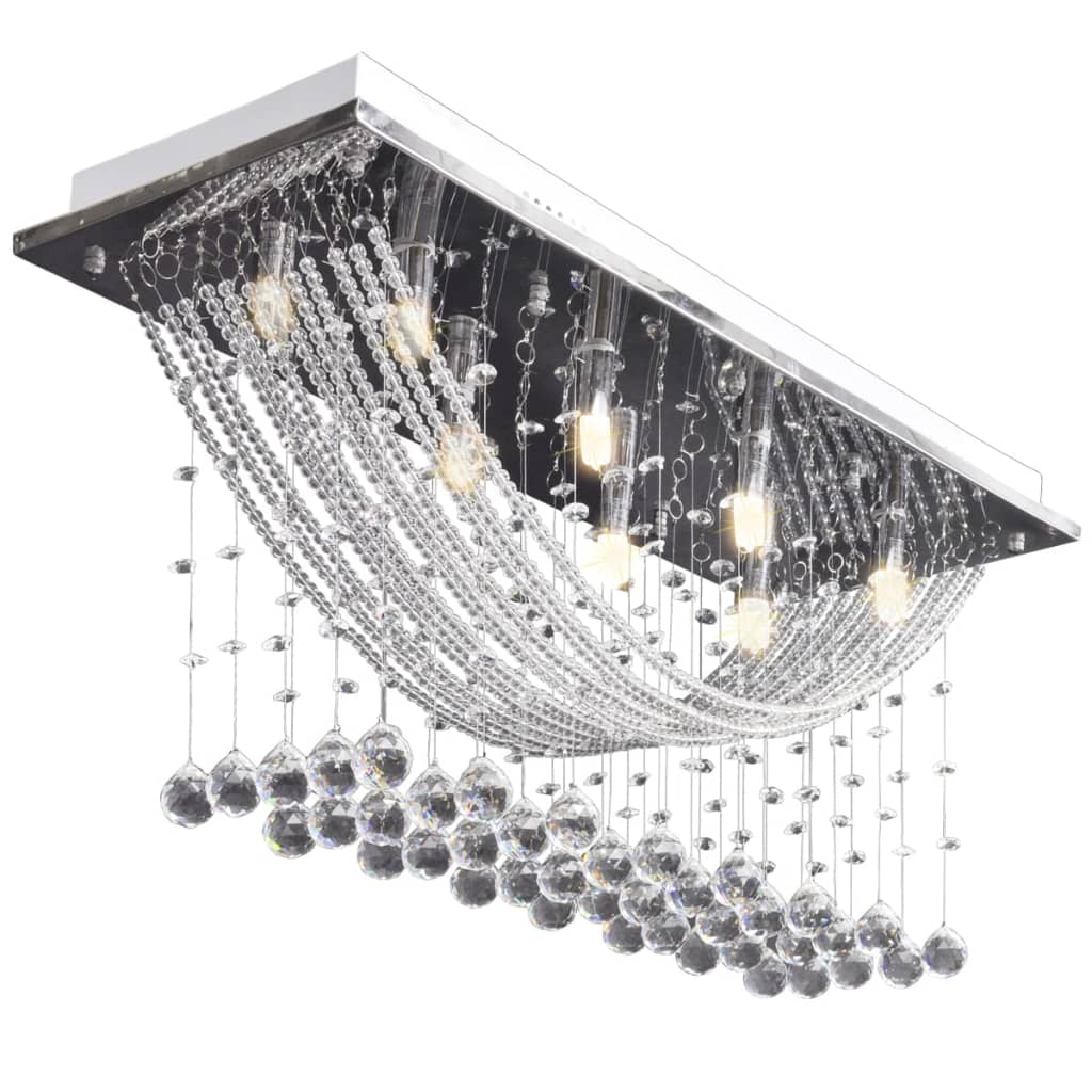 Plafonnier Avec Perles En Verre Cristal Étincelant Blanc 8 X G9 29 Cm
