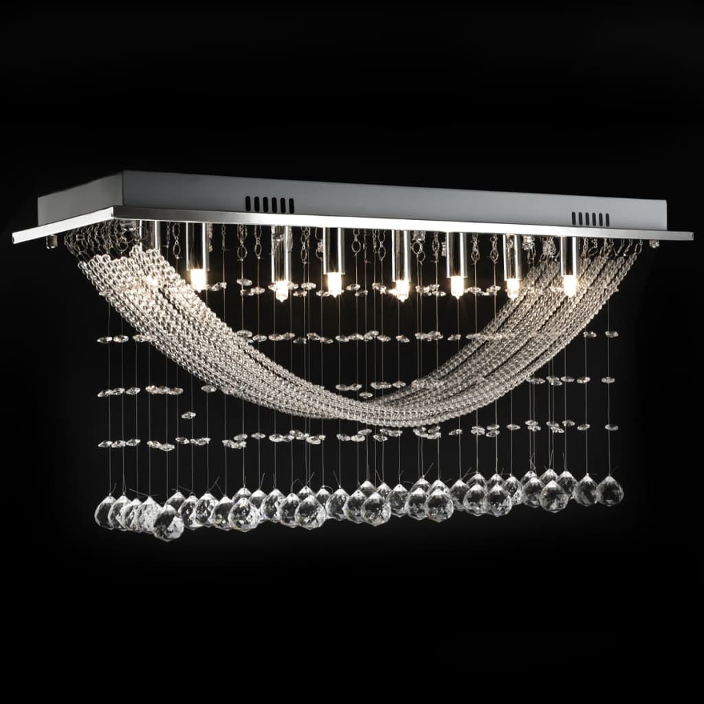 Plafonnier Avec Perles En Verre Cristal Étincelant Blanc 8 X G9 29 Cm