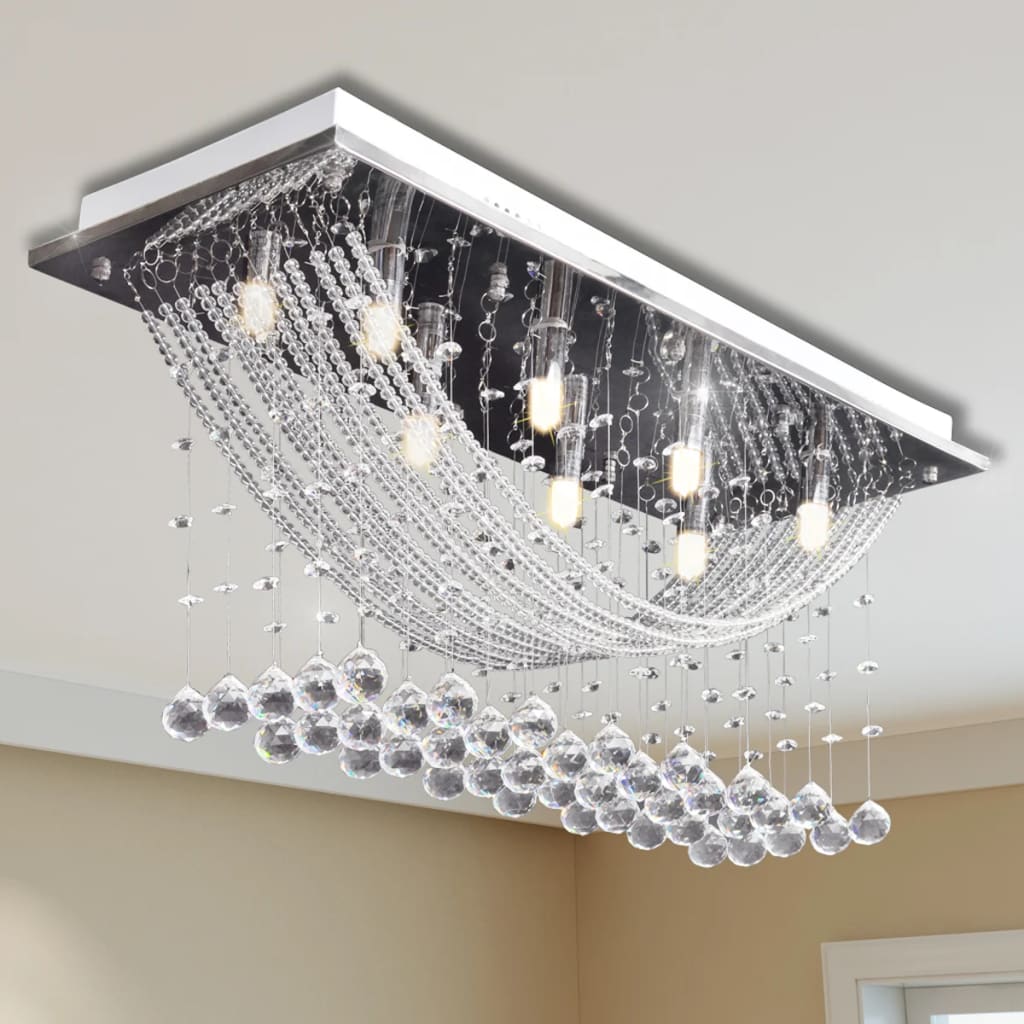 Plafonnier Avec Perles En Verre Cristal Étincelant Blanc 8 X G9 29 Cm