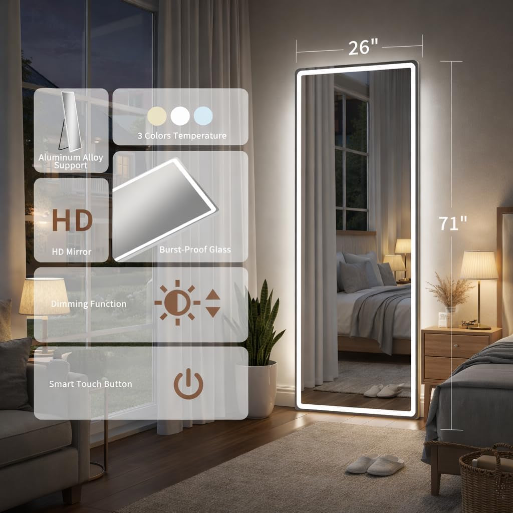 Statement LED Dimmable Full Length Mirror 71x26 Inches
