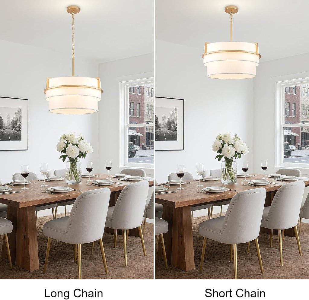 19.7" Double Drum Chandelier, Gold 4-Light Modern Pendant Light Fixture