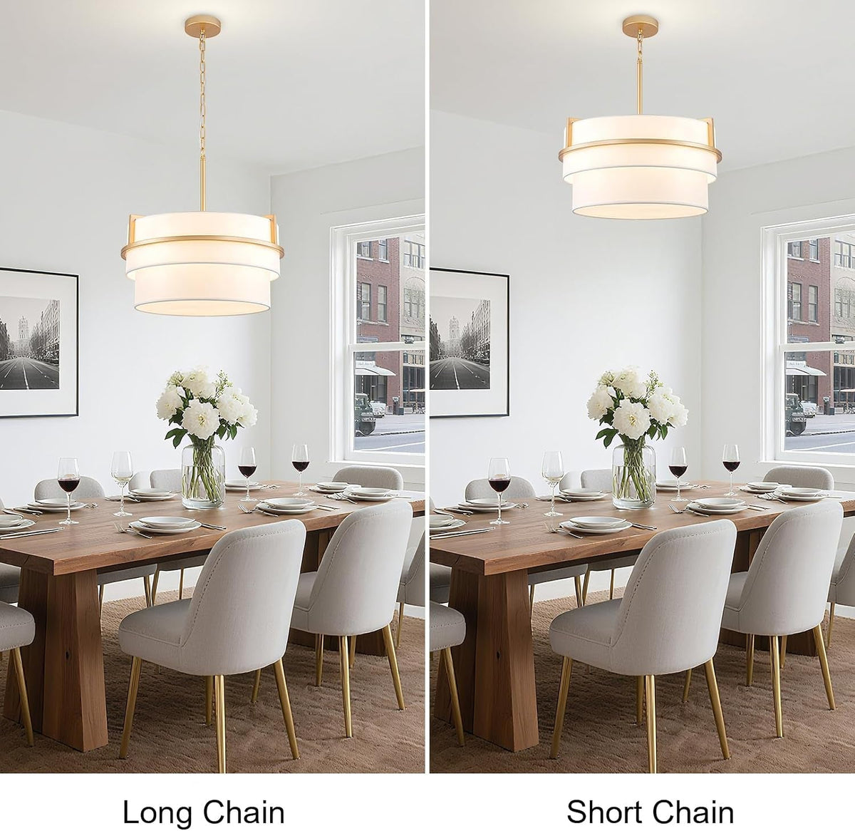 19.7" Double Drum Chandelier, Gold 4-Light Modern Pendant Light Fixture