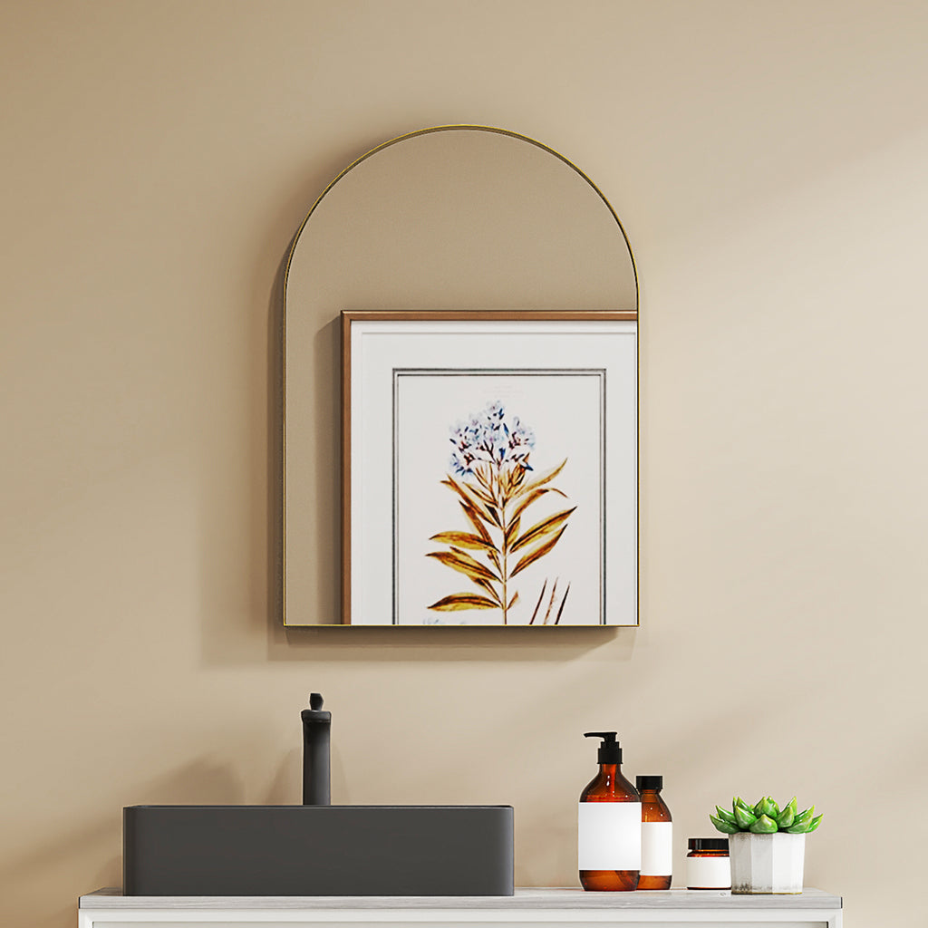 Miroir mural arqué miroir de salle de bain avec cadre en alliage d'aluminium pour chambre salon entrée 50 × 70 cm or
