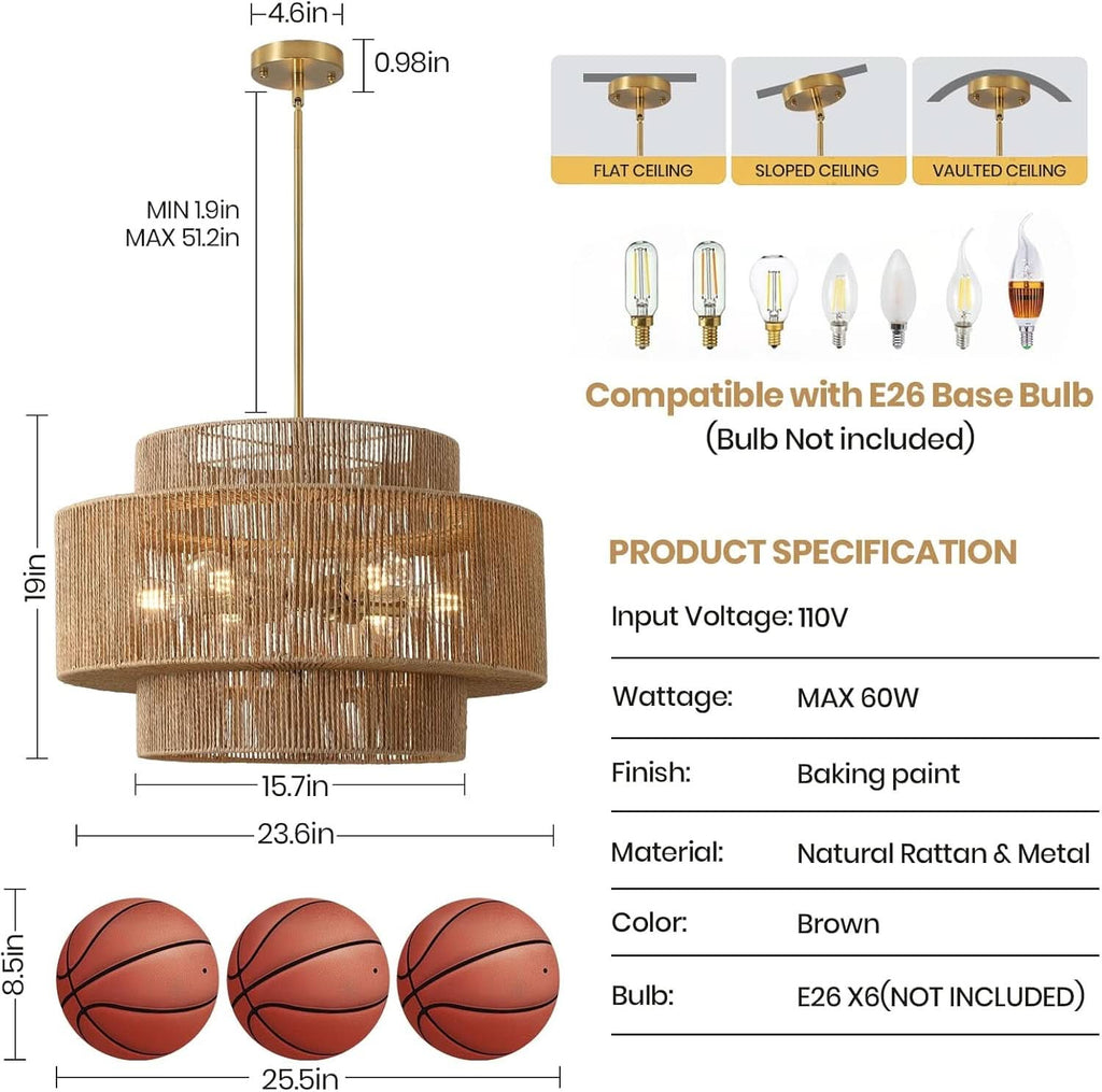 Twenty Four Inch Handwoven Chandelier Dining Room Fixture