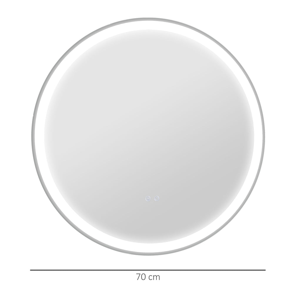 Miroir rond lumineux LED de salle de bain Ø 70 cm mural avec éclairage 3 couleurs interrupteur tactile 23W blanc argent