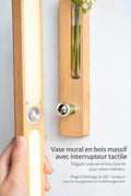 Applique murale en bois massif avec vase et interrupteur tactile