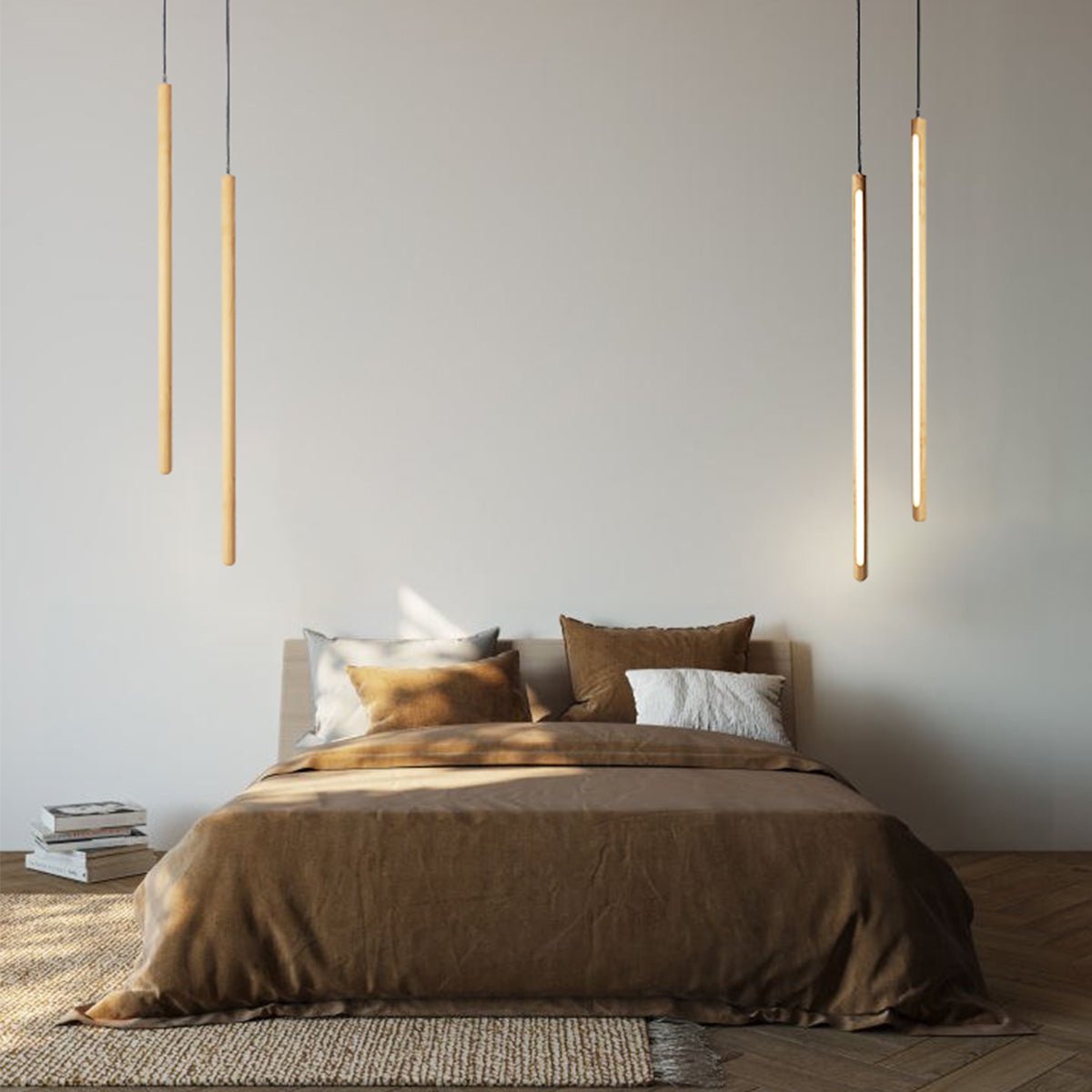 Applique suspendu LED verticale en bois massif pour chambre