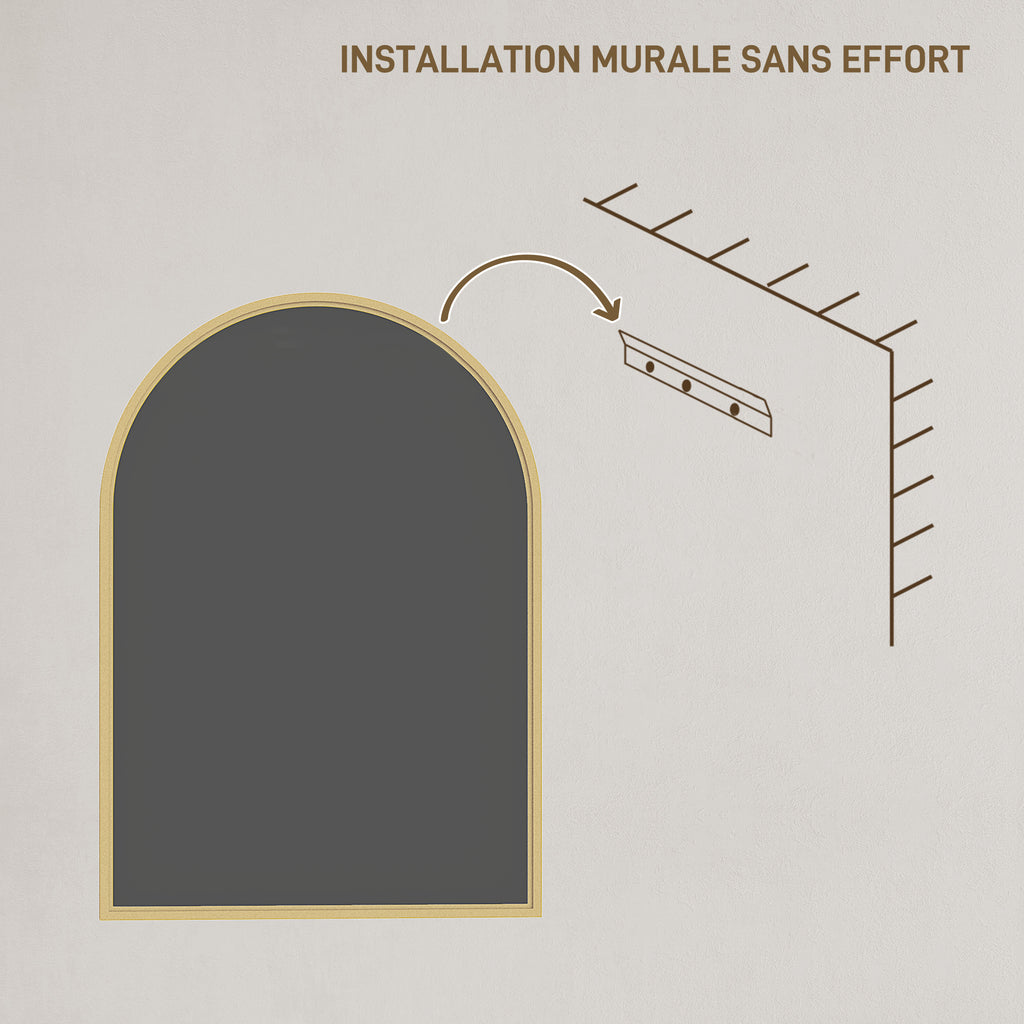 Miroir mural arqué miroir de salle de bain avec cadre en alliage d'aluminium pour chambre salon entrée 50 × 70 cm or